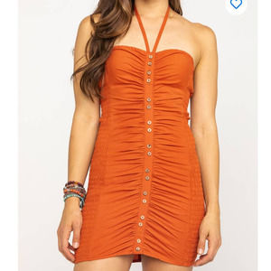 NWT Free People Hold On Halter Mini Dress in Red Rust, Size Small